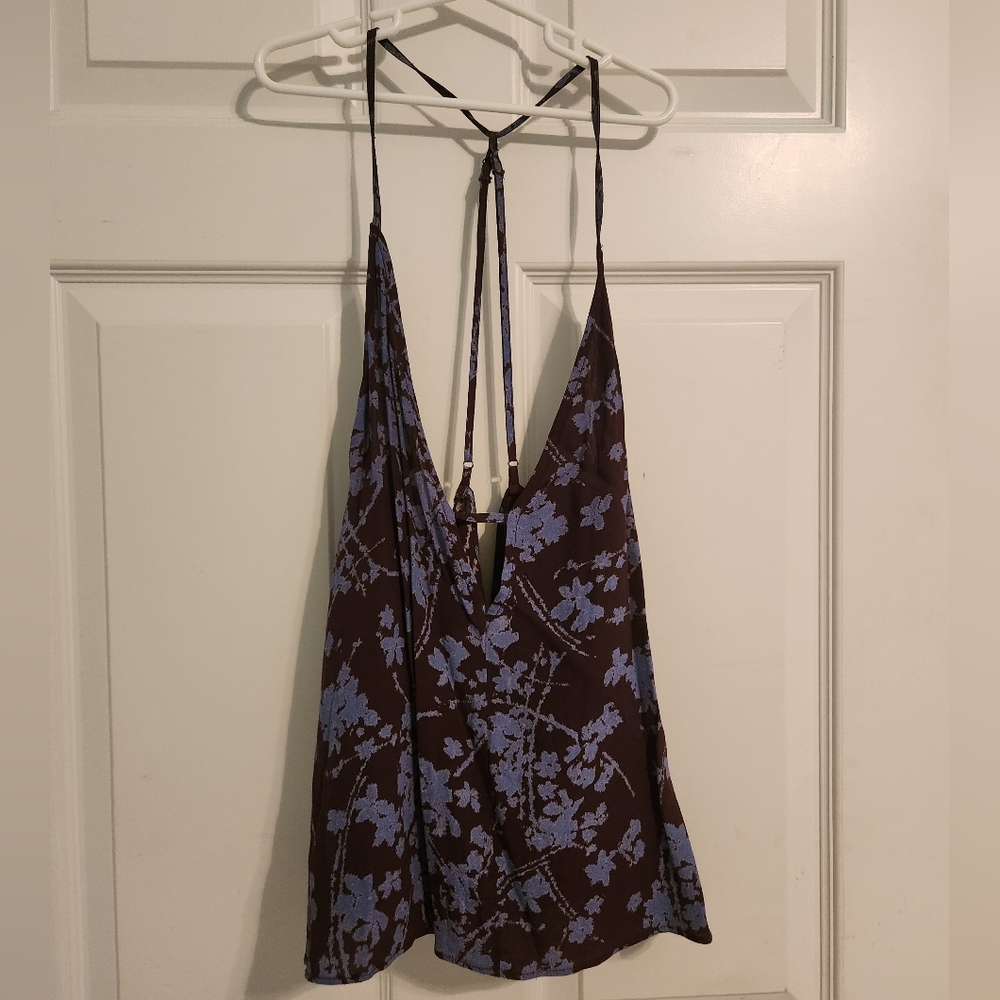 Urban Outfitters Silence + Noise Black and Blue Floral Tank Top
